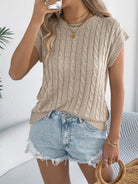Cable-Knit Round Neck Knit Top-Tops-Krush Kandy, Women's Online Fashion Boutique Located in Phoenix, Arizona (Scottsdale Area)
