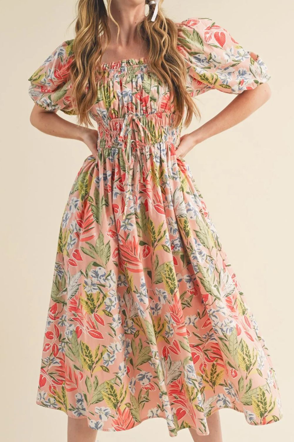 Smocked Floral Midi Dress-Dresses-Krush Kandy, Women's Online Fashion Boutique Located in Phoenix, Arizona (Scottsdale Area)