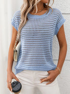 Openwork Round Neck Short Sleeve Knit Cover Up-Krush Kandy, Women's Online Fashion Boutique Located in Phoenix, Arizona (Scottsdale Area)