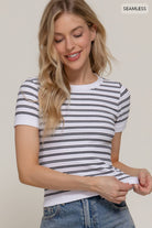 Short Sleeve Crew Neck Striped Seamless Top-Tops-Krush Kandy, Women's Online Fashion Boutique Located in Phoenix, Arizona (Scottsdale Area)