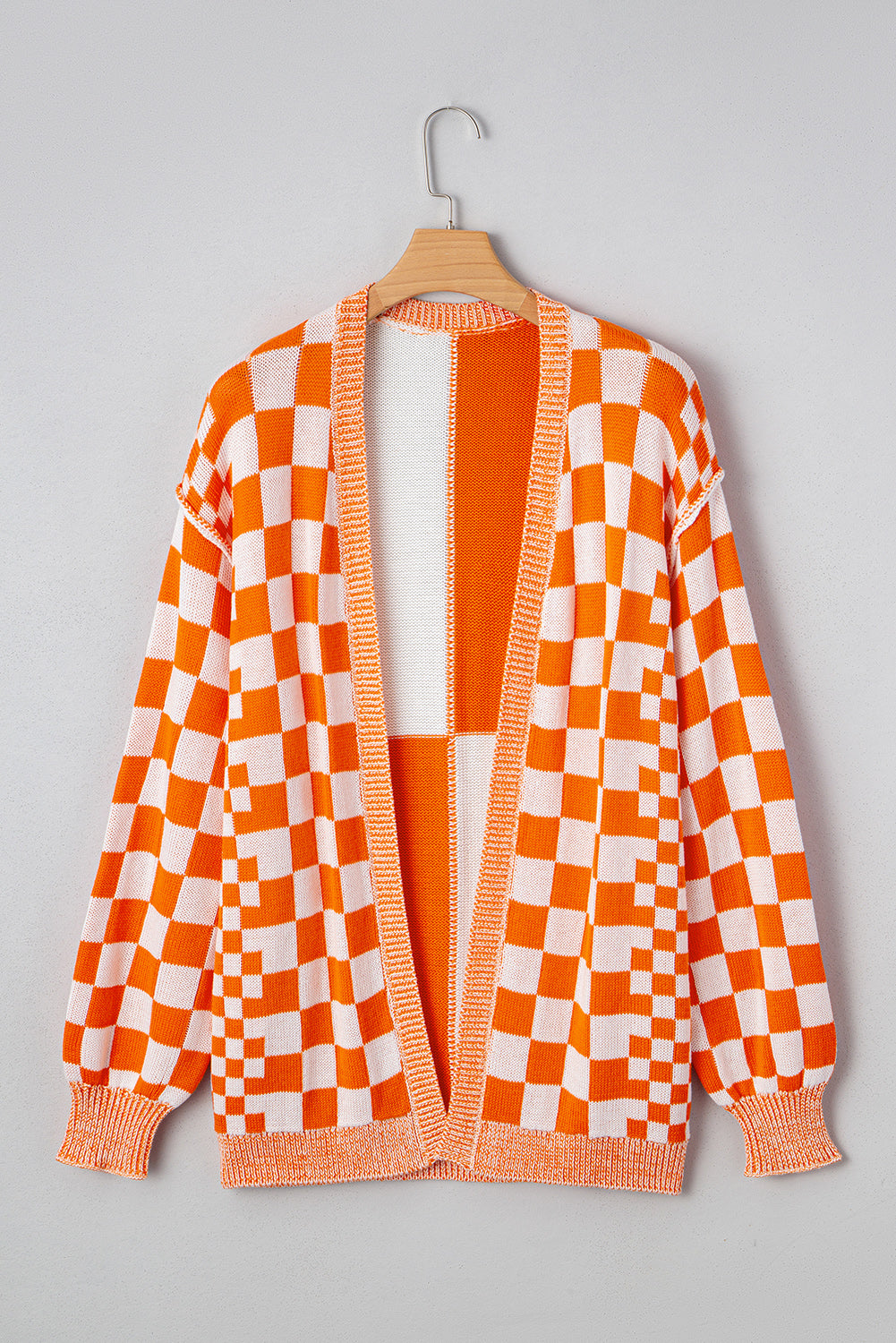 Orange Checkered Knit Cardigan-Cardigans-Krush Kandy, Women's Online Fashion Boutique Located in Phoenix, Arizona (Scottsdale Area)