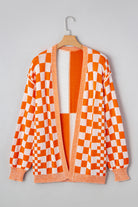 Orange Checkered Knit Cardigan-Cardigans-Krush Kandy, Women's Online Fashion Boutique Located in Phoenix, Arizona (Scottsdale Area)