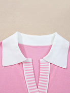 Contrasting Polo Collar Color Block Knit Drop Shoulder Sweater-Sweater-Krush Kandy, Women's Online Fashion Boutique Located in Phoenix, Arizona (Scottsdale Area)