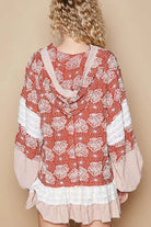 POL Ruffled Hem Floral Pattern Balloon Sleeve Hoodie-Hoodies-Krush Kandy, Women's Online Fashion Boutique Located in Phoenix, Arizona (Scottsdale Area)