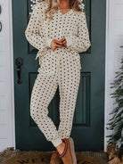 Polka Dot Notched Long Sleeve Top and Drawstring Joggers Lounge Set-Loungewear-Krush Kandy, Women's Online Fashion Boutique Located in Phoenix, Arizona (Scottsdale Area)