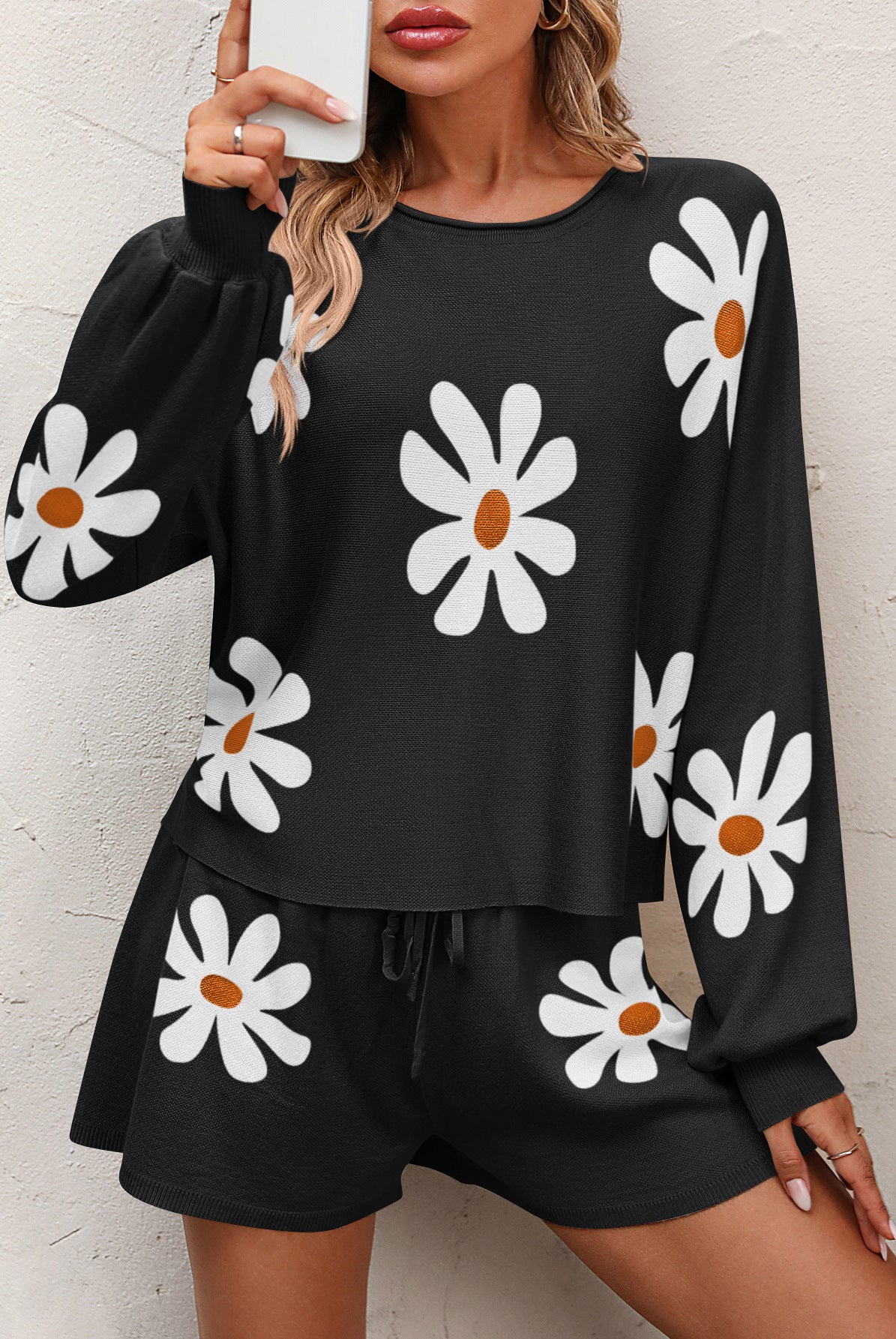 Floral Print Raglan Sleeve Knit Top and Tie Front Sweater Shorts Set-Krush Kandy, Women's Online Fashion Boutique Located in Phoenix, Arizona (Scottsdale Area)