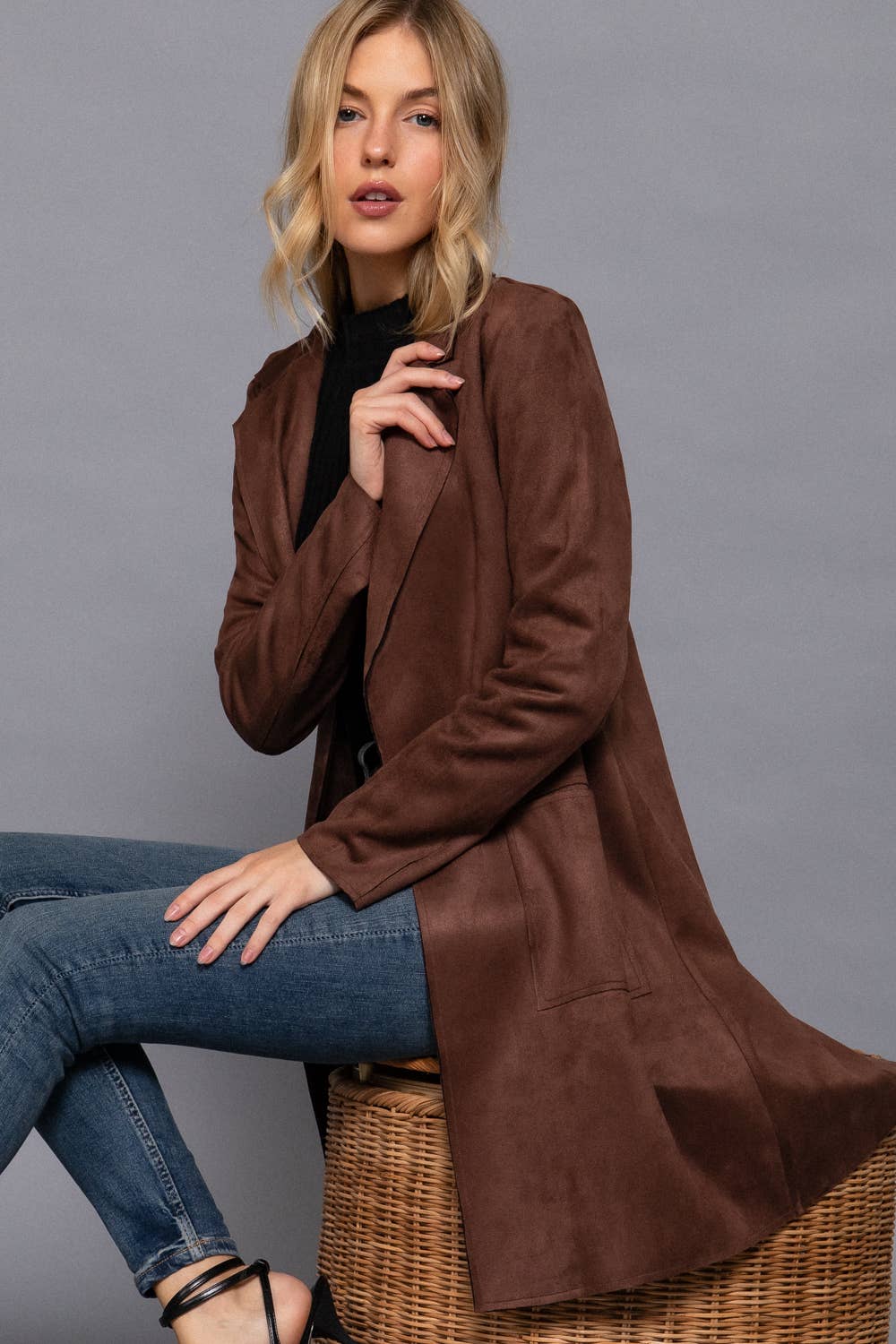 Long Sleeve Open Front Faux Suede Jacket-Coats-Krush Kandy, Women's Online Fashion Boutique Located in Phoenix, Arizona (Scottsdale Area)