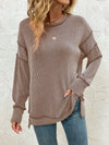 Side Slit Round Neck Dropped Shoulder Sweatshirt-Sweaters-Krush Kandy, Women's Online Fashion Boutique Located in Phoenix, Arizona (Scottsdale Area)