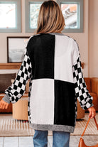 Black Checkered Colorblock Cardigan-Cardigans-Krush Kandy, Women's Online Fashion Boutique Located in Phoenix, Arizona (Scottsdale Area)