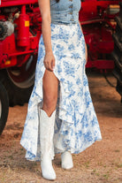 Blue & White Floral Ruffle Maxi Skirt-Skirts-Krush Kandy, Women's Online Fashion Boutique Located in Phoenix, Arizona (Scottsdale Area)