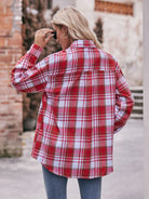 Plaid Dropped Shoulder Longline Shirt-Long Sleeve Tops-Krush Kandy, Women's Online Fashion Boutique Located in Phoenix, Arizona (Scottsdale Area)