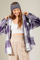 Drawstring Plaid Dropped Shoulder Hooded Shacket-Krush Kandy, Women's Online Fashion Boutique Located in Phoenix, Arizona (Scottsdale Area)