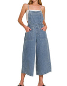 Zenana Denim Medium Washed Wide Leg Overalls-Jumpsuits & Rompers-Krush Kandy, Women's Online Fashion Boutique Located in Phoenix, Arizona (Scottsdale Area)