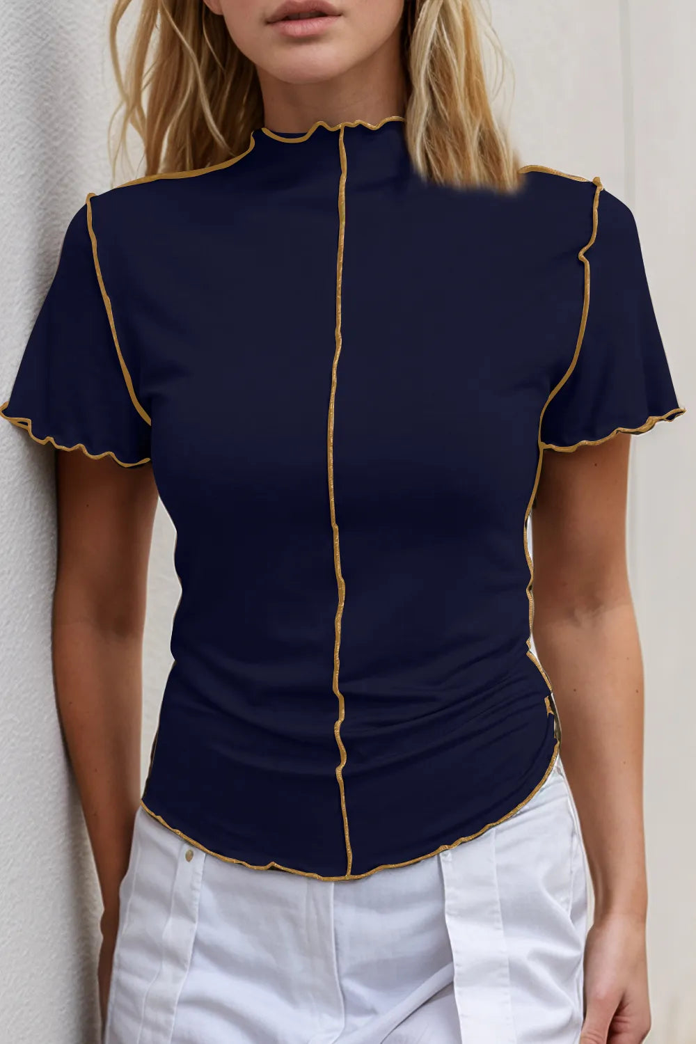 Ruffled Edge Mock Neck Top-Tops-Krush Kandy, Women's Online Fashion Boutique Located in Phoenix, Arizona (Scottsdale Area)