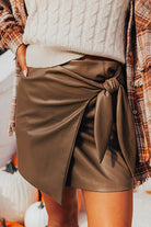 Coffee Faux Leather Knot Skirt-skirts-Krush Kandy, Women's Online Fashion Boutique Located in Phoenix, Arizona (Scottsdale Area)