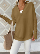 Half Zip Long Sleeve Knit Top-Sweaters-Krush Kandy, Women's Online Fashion Boutique Located in Phoenix, Arizona (Scottsdale Area)