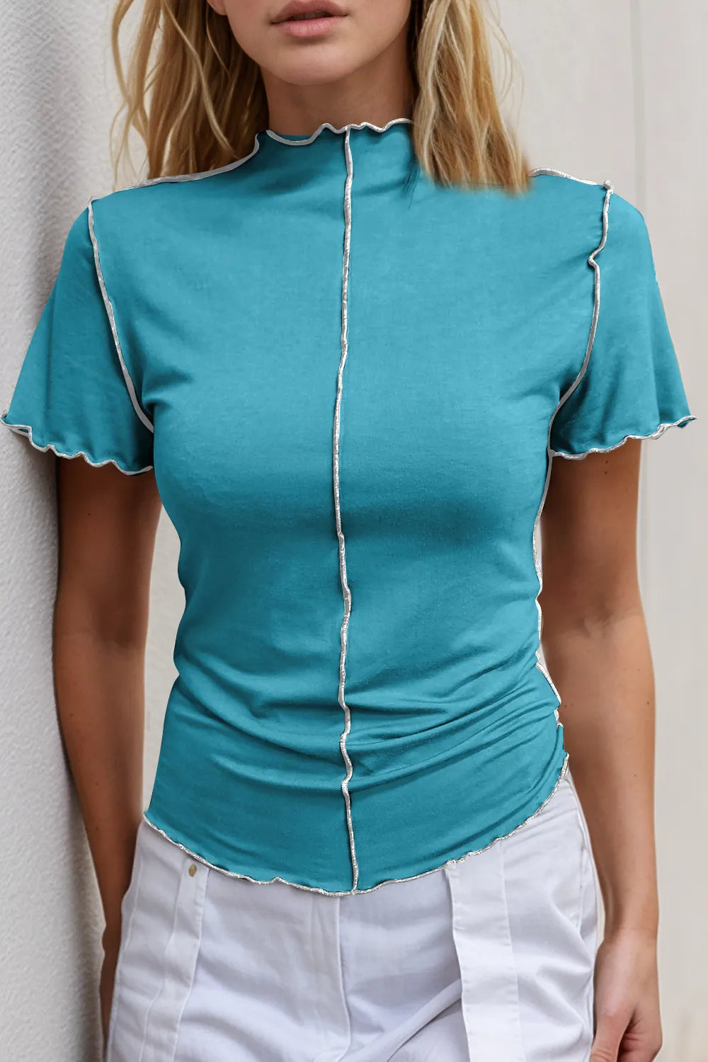 Ruffled Edge Mock Neck Top-Tops-Krush Kandy, Women's Online Fashion Boutique Located in Phoenix, Arizona (Scottsdale Area)