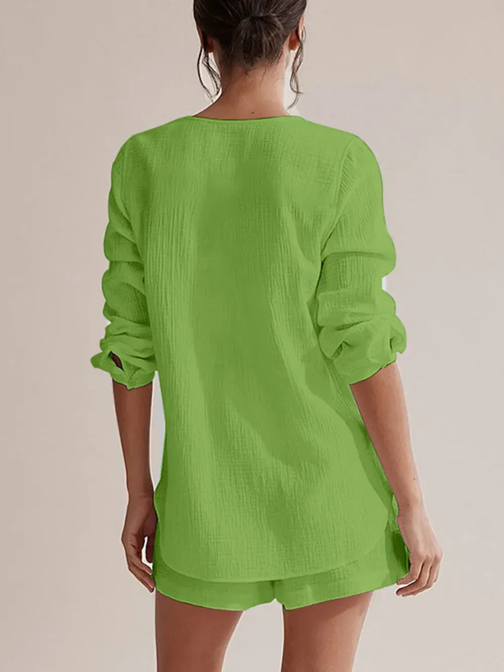 Notched Long Sleeve Top and Shorts Set-Krush Kandy, Women's Online Fashion Boutique Located in Phoenix, Arizona (Scottsdale Area)