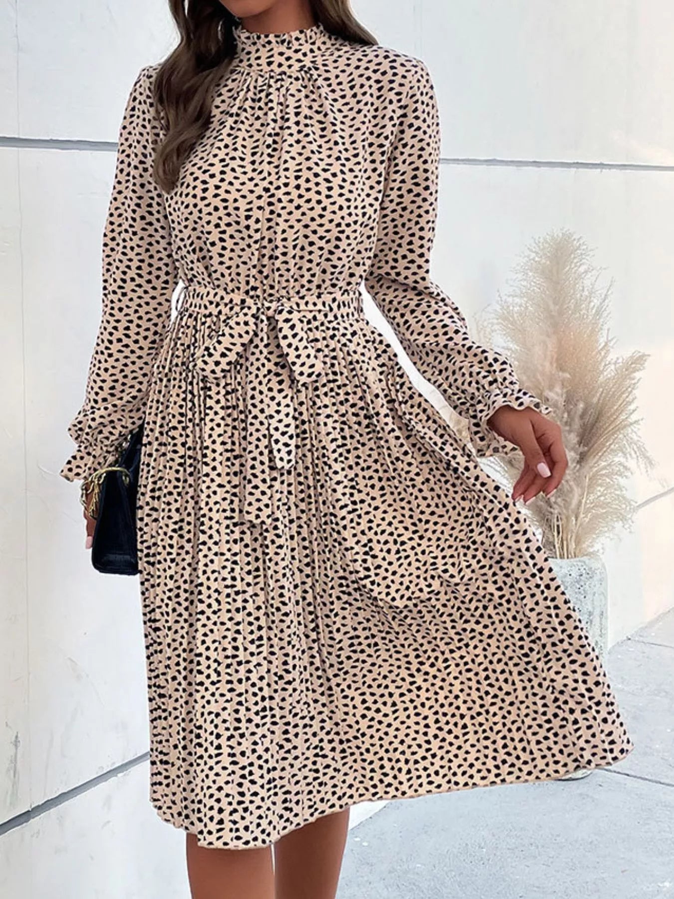 Animal Print Mock Neck Flounce Sleeve Dress-Dresses-Krush Kandy, Women's Online Fashion Boutique Located in Phoenix, Arizona (Scottsdale Area)