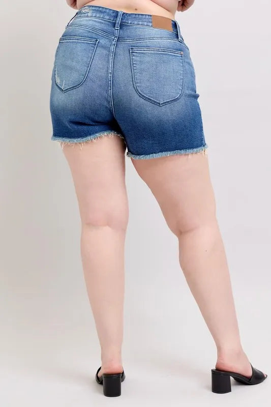 Judy Blue V-Front Shield Pocket Denim Shorts-Denim-Krush Kandy, Women's Online Fashion Boutique Located in Phoenix, Arizona (Scottsdale Area)