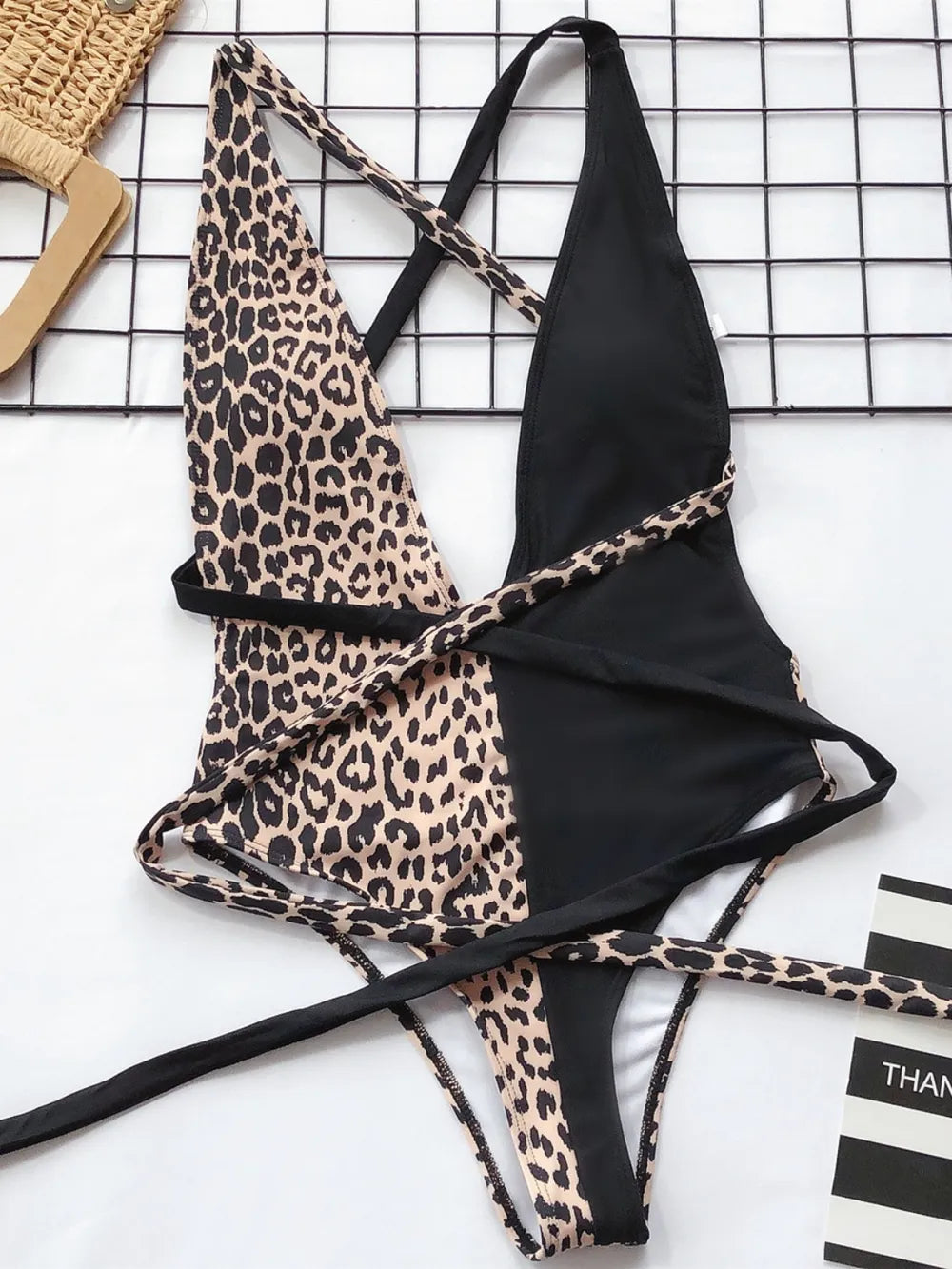 Tied Leopard Plunge One-Piece Swimwear-Swimwear-Krush Kandy, Women's Online Fashion Boutique Located in Phoenix, Arizona (Scottsdale Area)