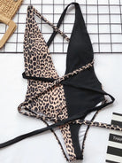 Tied Leopard Plunge One-Piece Swimwear-Swimwear-Krush Kandy, Women's Online Fashion Boutique Located in Phoenix, Arizona (Scottsdale Area)