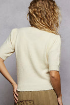 POL Round Neck Strawberry Patch Sweater with Shirring Shoulder-Sweater-Krush Kandy, Women's Online Fashion Boutique Located in Phoenix, Arizona (Scottsdale Area)