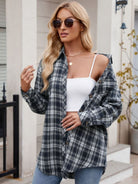 Mandy Pocketed Plaid Collared Neck Long Sleeve Shirt-Krush Kandy, Women's Online Fashion Boutique Located in Phoenix, Arizona (Scottsdale Area)