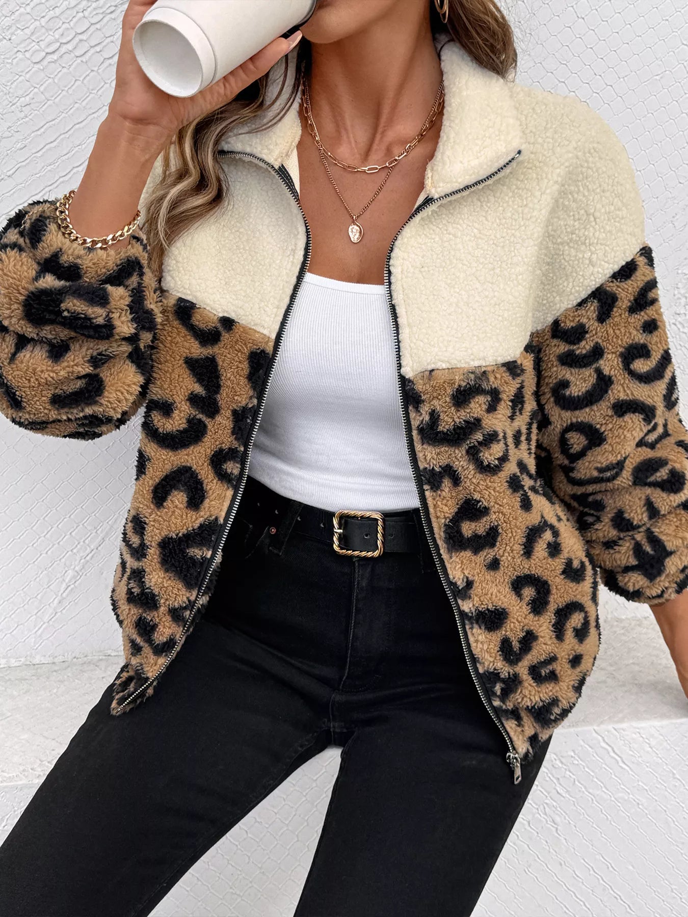 Leopard Zip Up Fleece Jacket-Jackets-Krush Kandy, Women's Online Fashion Boutique Located in Phoenix, Arizona (Scottsdale Area)