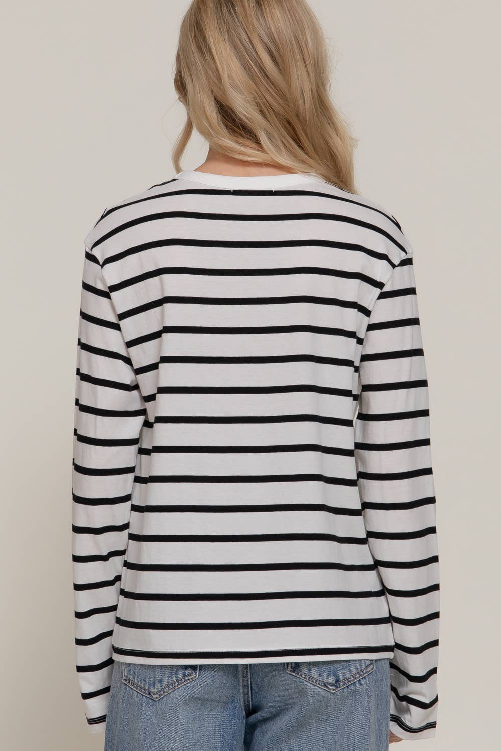 Long Sleeve Round Neck Neck Stripe Tee-Long Sleeve Tops-Krush Kandy, Women's Online Fashion Boutique Located in Phoenix, Arizona (Scottsdale Area)