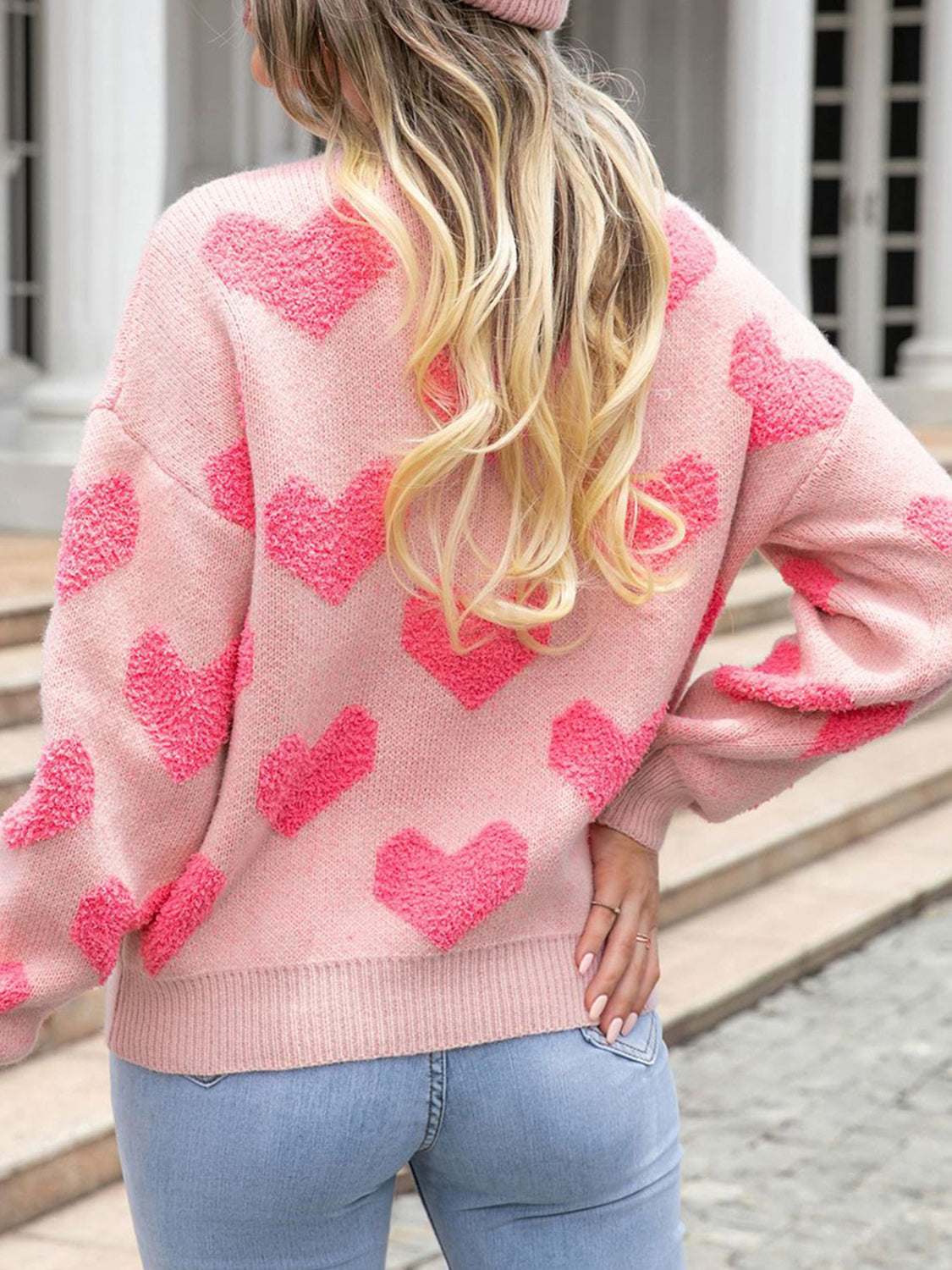 Heart Round Neck Dropped Shoulder Sweater-Krush Kandy, Women's Online Fashion Boutique Located in Phoenix, Arizona (Scottsdale Area)
