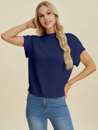 Double Take Full Size Mock Neck Short Sleeve Sweater-Sweaters-Krush Kandy, Women's Online Fashion Boutique Located in Phoenix, Arizona (Scottsdale Area)