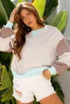 Striped Colorblock Patchwork Drop Shoulder Sweatshirt