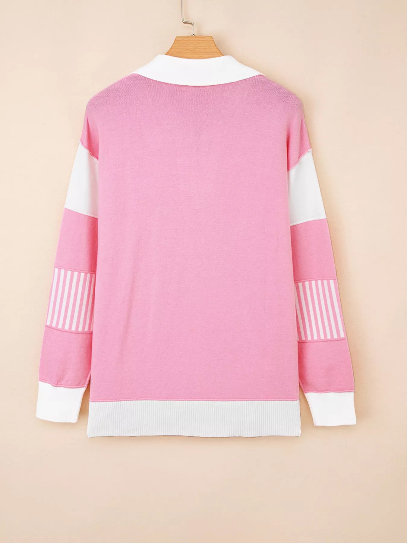 Contrasting Polo Collar Color Block Knit Drop Shoulder Sweater-Sweater-Krush Kandy, Women's Online Fashion Boutique Located in Phoenix, Arizona (Scottsdale Area)