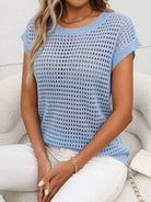 Openwork Round Neck Short Sleeve Knit Cover Up-Krush Kandy, Women's Online Fashion Boutique Located in Phoenix, Arizona (Scottsdale Area)