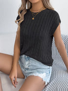Cable-Knit Round Neck Knit Top-Tops-Krush Kandy, Women's Online Fashion Boutique Located in Phoenix, Arizona (Scottsdale Area)