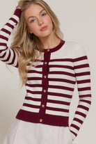Long Sleeve Crew Neck Stripe Sweater Cardigan-Cardigan-Krush Kandy, Women's Online Fashion Boutique Located in Phoenix, Arizona (Scottsdale Area)