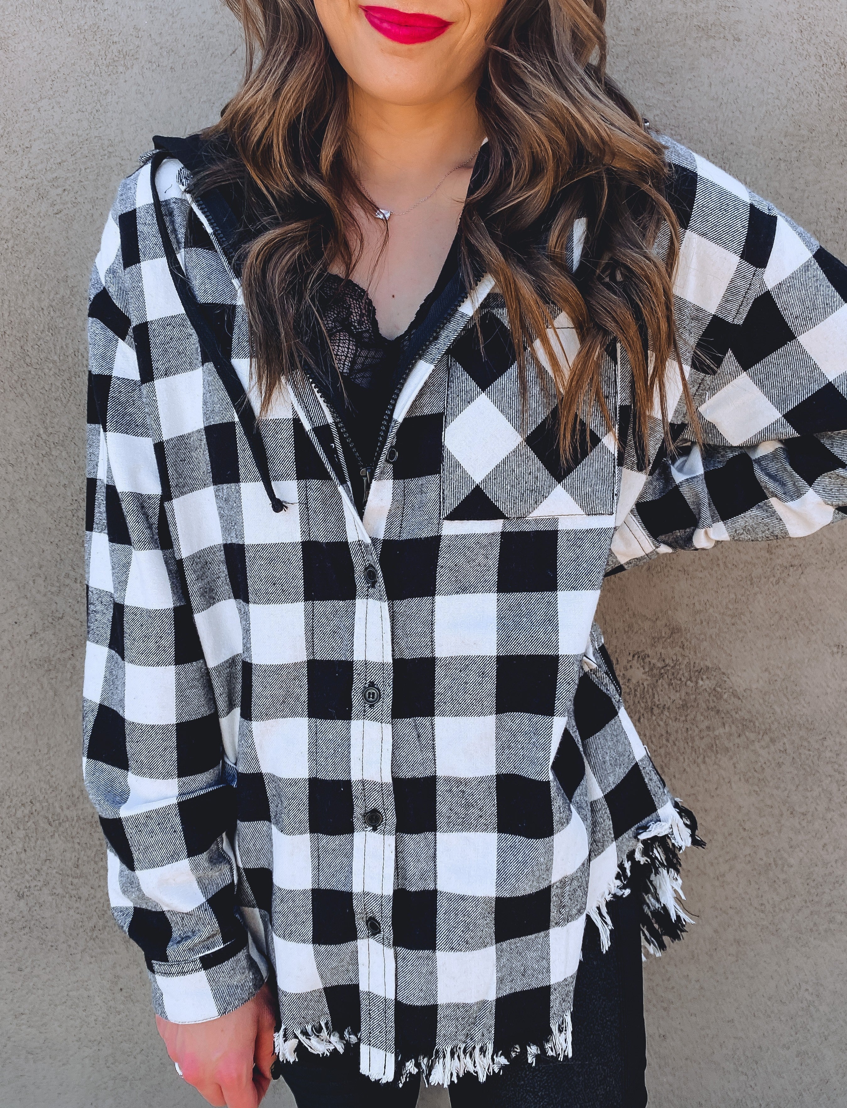 Risen See You Soon Fray Hooded Flannel-Jackets-Krush Kandy, Women's Online Fashion Boutique Located in Phoenix, Arizona (Scottsdale Area)