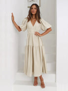 Tiered Surplice Half Sleeve Midi Dress-dress-Krush Kandy, Women's Online Fashion Boutique Located in Phoenix, Arizona (Scottsdale Area)