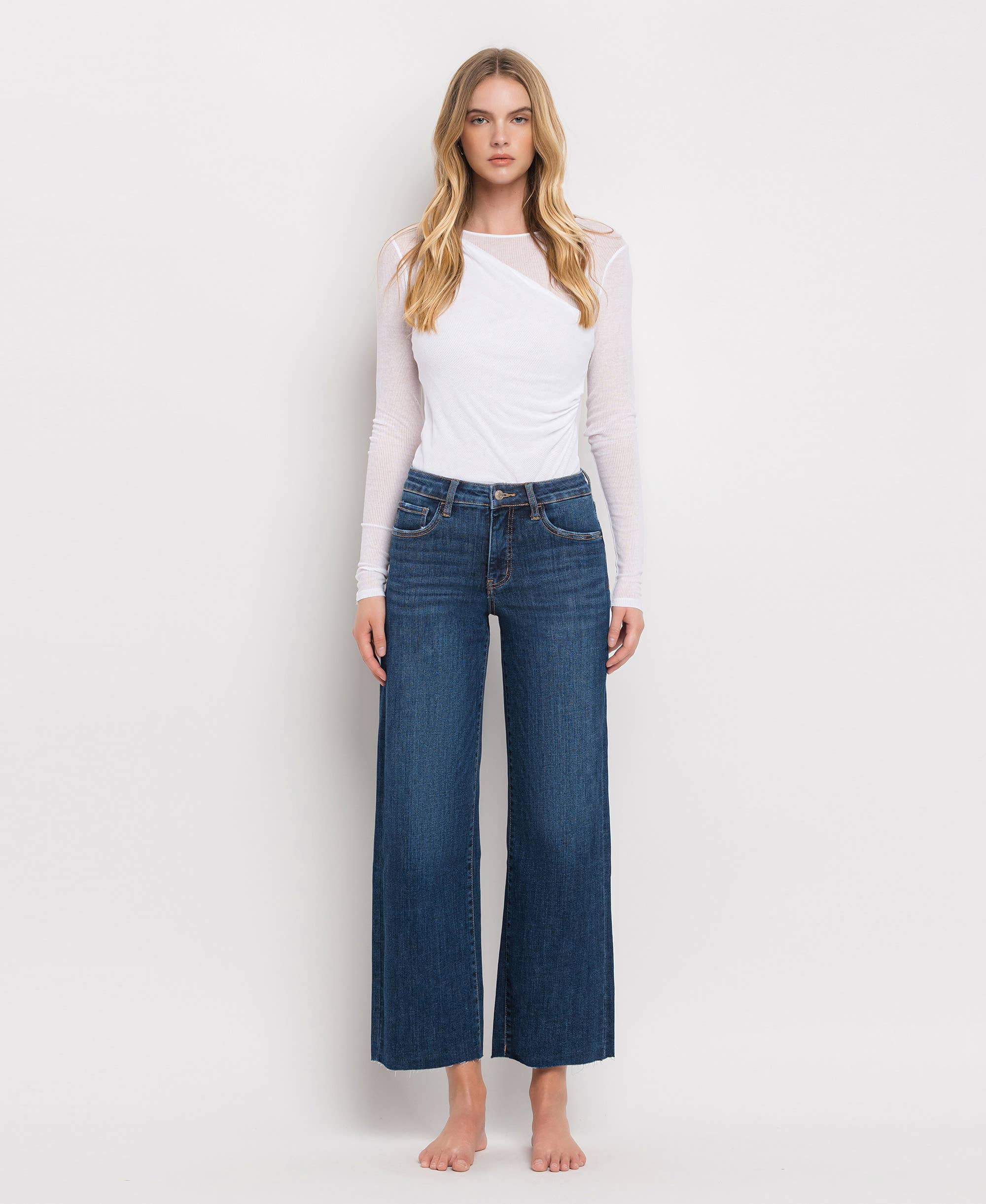 Tummy Control Mid Rise Dark Wash Wide Leg Jeans
