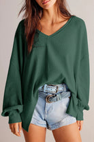 Waffle-Knit V-Neck Long Sleeve Top-Long Sleeve Tops-Krush Kandy, Women's Online Fashion Boutique Located in Phoenix, Arizona (Scottsdale Area)