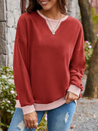 Lovelet Contrast Round Neck Long Sleeve Sweatshirt-Krush Kandy, Women's Online Fashion Boutique Located in Phoenix, Arizona (Scottsdale Area)