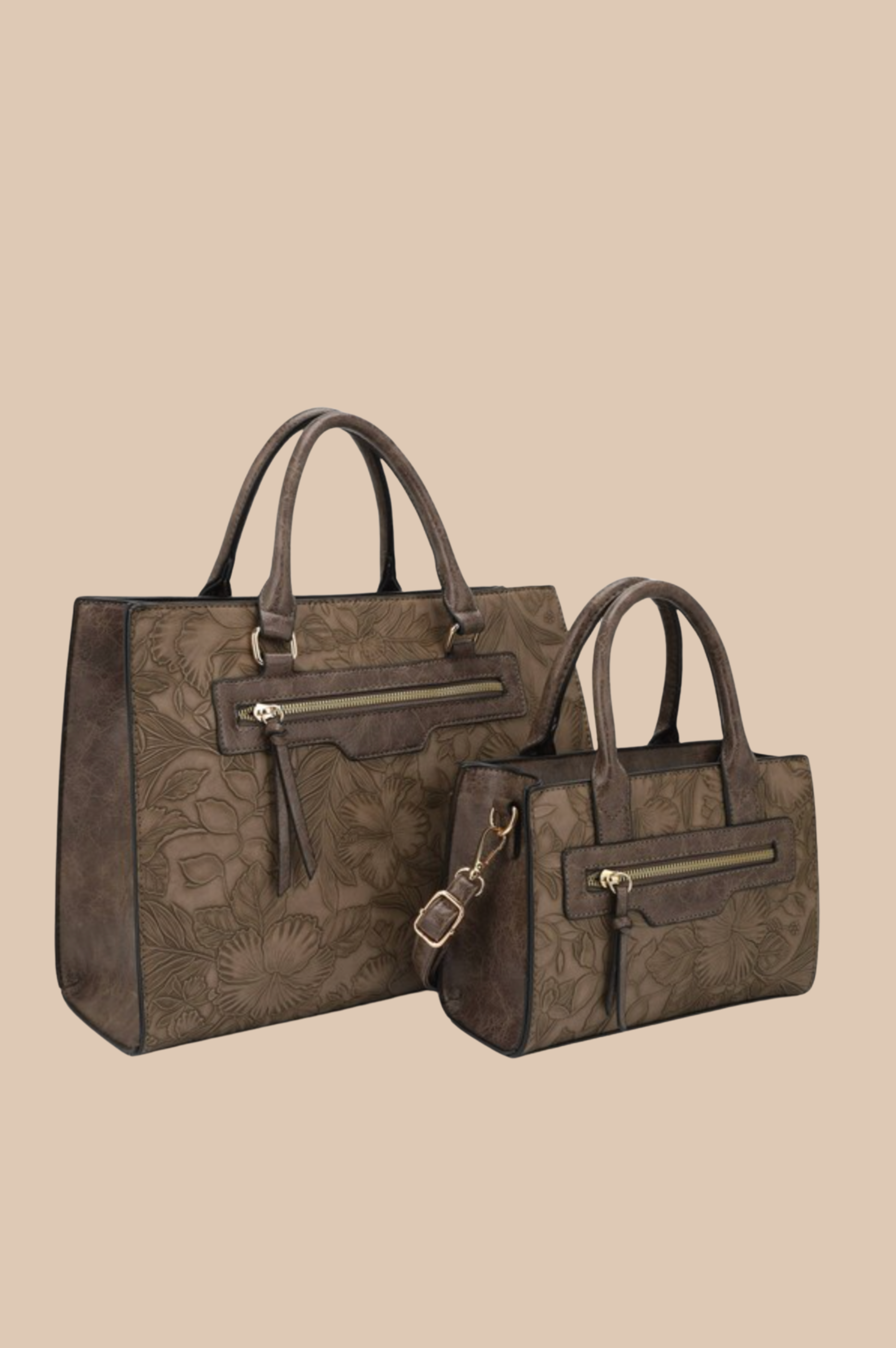 Avery 2-in-1 Floral Embossed Tote Set-Purses & Bags-Krush Kandy, Women's Online Fashion Boutique Located in Phoenix, Arizona (Scottsdale Area)
