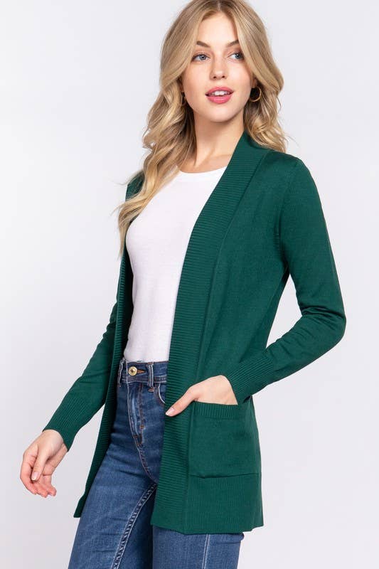 Long Sleeve Rib Banded Open Sweater Cardigan-Cardigans-Krush Kandy, Women's Online Fashion Boutique Located in Phoenix, Arizona (Scottsdale Area)