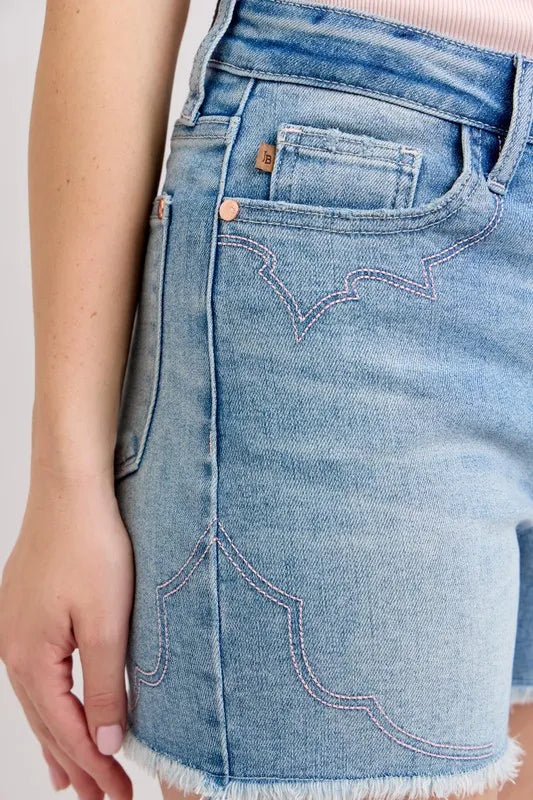 Judy Blue High Waist Western Embroidery Cut-Off Shorts-Denim-Krush Kandy, Women's Online Fashion Boutique Located in Phoenix, Arizona (Scottsdale Area)