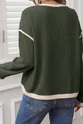 Merry Patched Graphic Contrast Trim Christmas Knitted Long Sleeve Top-Long Sleeve Tops-Krush Kandy, Women's Online Fashion Boutique Located in Phoenix, Arizona (Scottsdale Area)