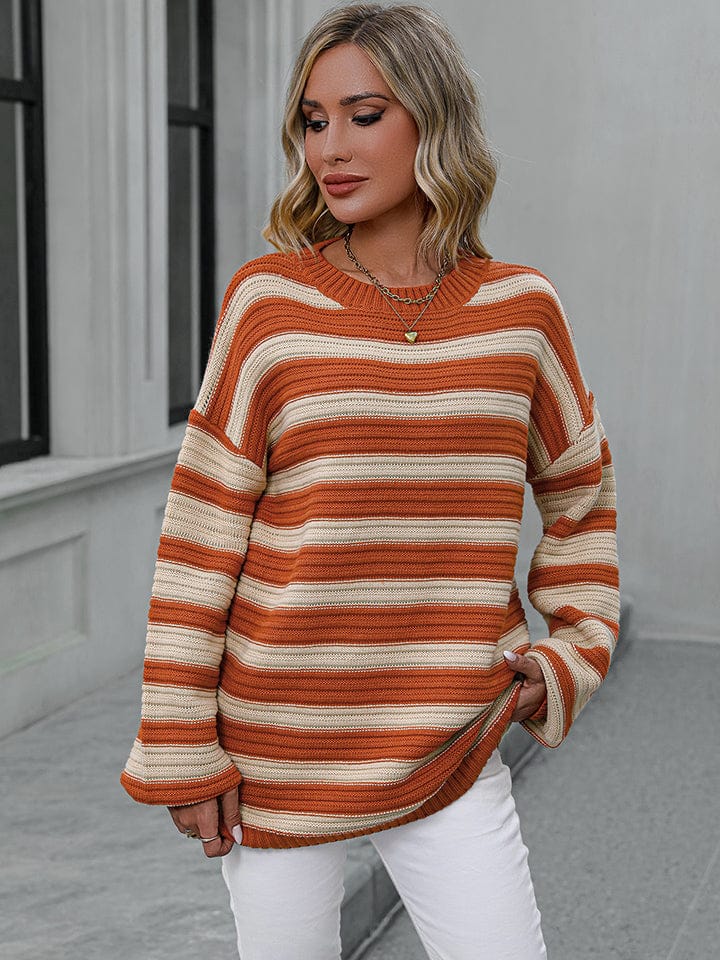 Striped Dropped Shoulder Sweater-Sweaters-Krush Kandy, Women's Online Fashion Boutique Located in Phoenix, Arizona (Scottsdale Area)
