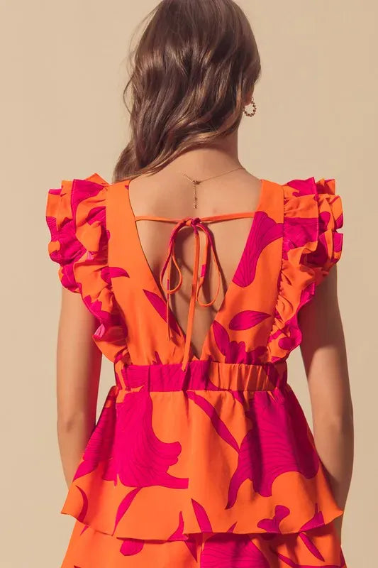 SO ME Floral V Neck Layered Dress with Elasticized Waist-Dresses-Krush Kandy, Women's Online Fashion Boutique Located in Phoenix, Arizona (Scottsdale Area)