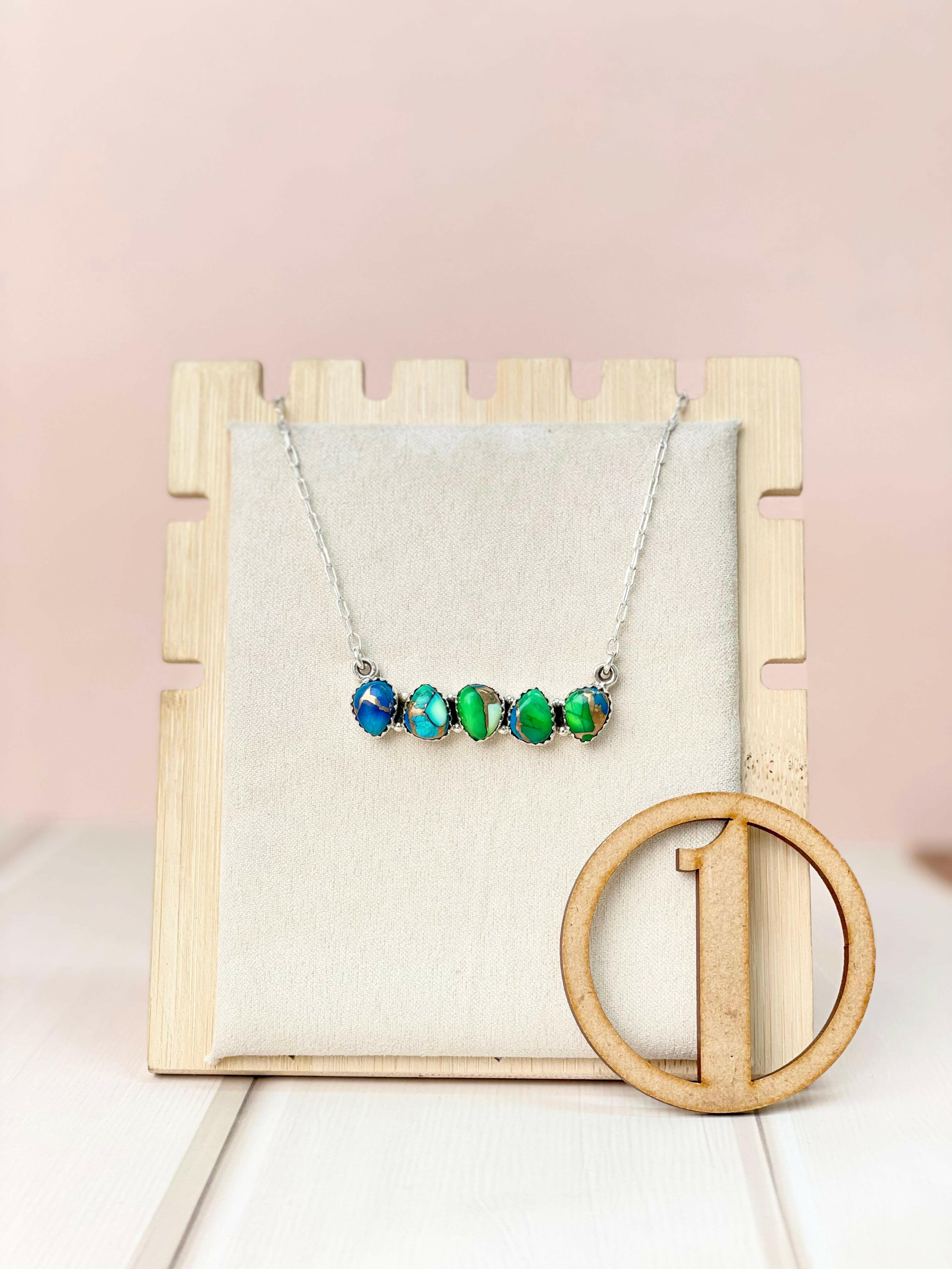 Peacock Dahlia Dainty Bar and Daisy Necklace-Necklaces-Krush Kandy, Women's Online Fashion Boutique Located in Phoenix, Arizona (Scottsdale Area)