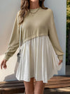 Perfee Contrast Round Neck Long Sleeve Mini Dress-Dresses-Krush Kandy, Women's Online Fashion Boutique Located in Phoenix, Arizona (Scottsdale Area)
